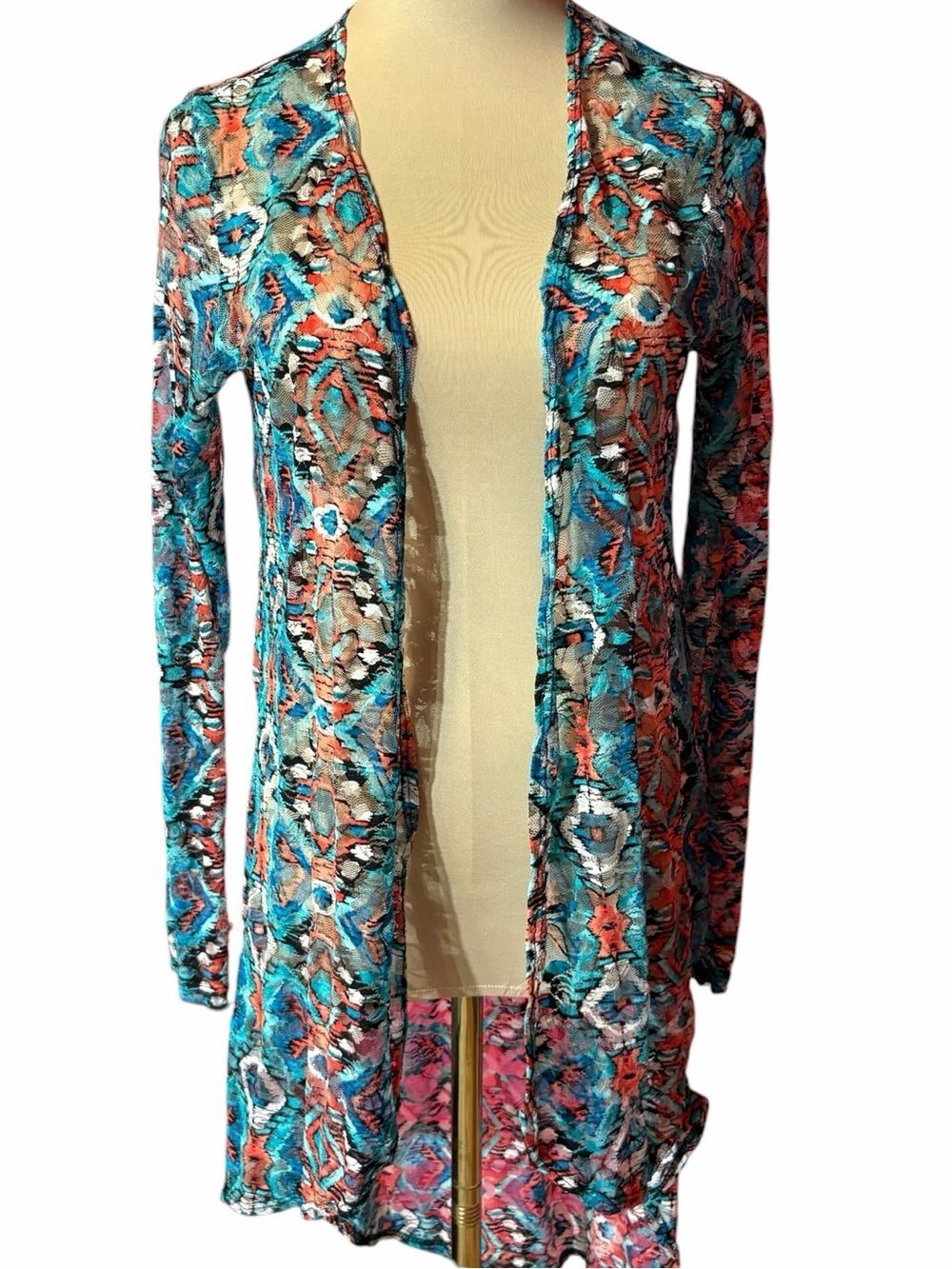 Rue21 Teal Coral Floral Lace Open Front Cardigan Duster Size Small S